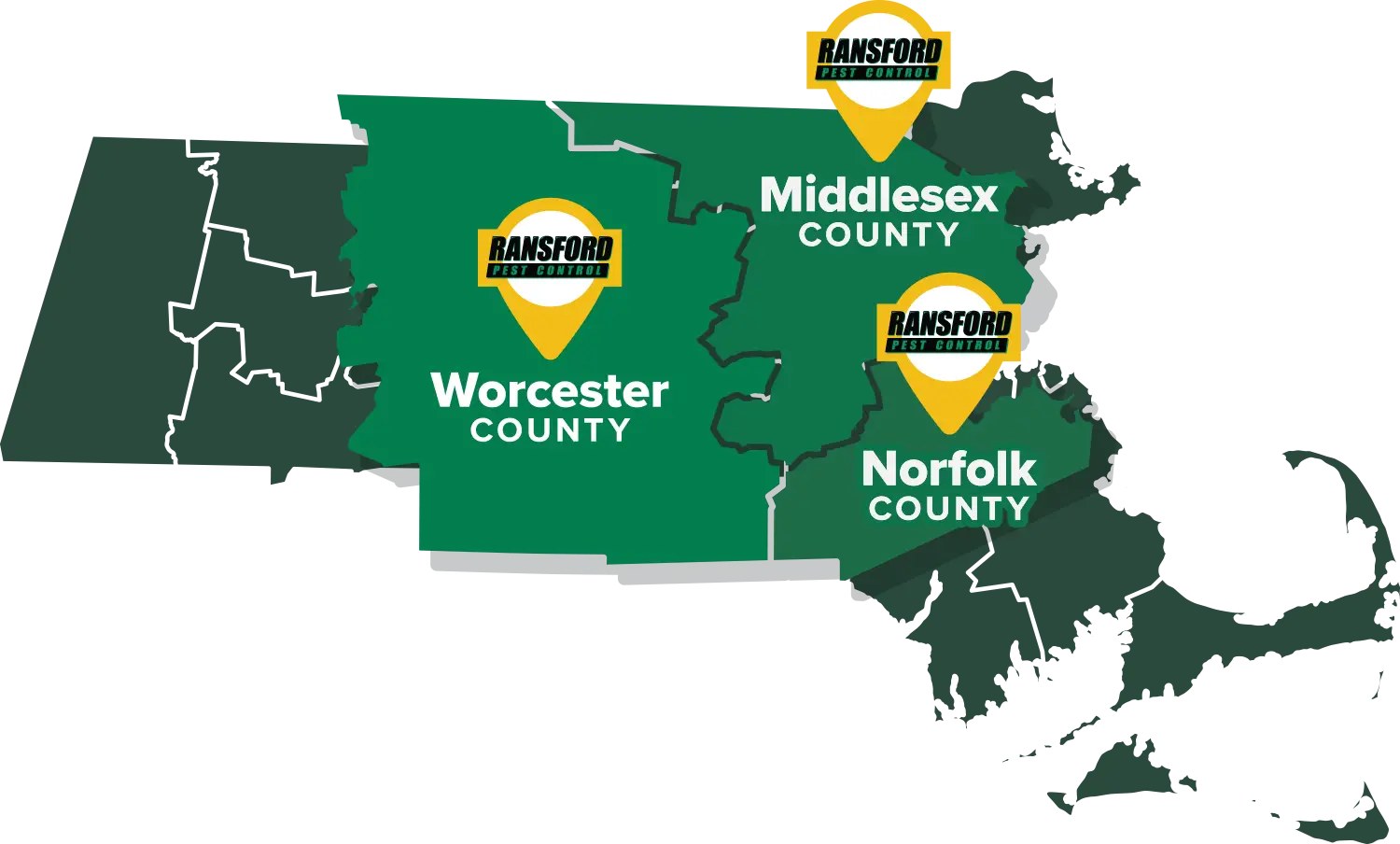 Ransford Pest Control Map Service Area Massachusetts